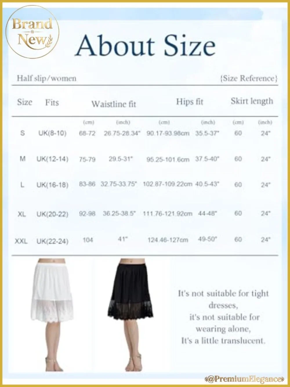 100% Cotton Half Slip Skirt Extender with Lace Trim